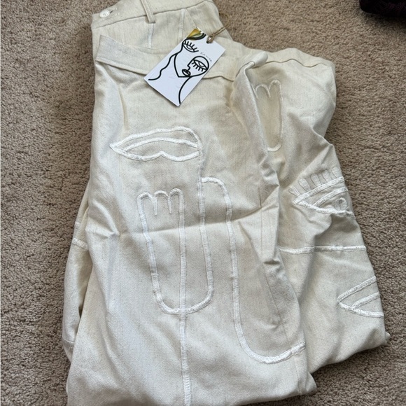 Maison Les Enerves- Tan Linen Face Stitched Wide Leg Pants - Picture 4 of 4